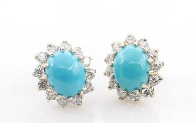 14KW Gold Turquoise Diamond Earrings