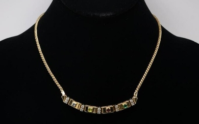 14KY Gold Diamond and Mult-Gemstone Necklace