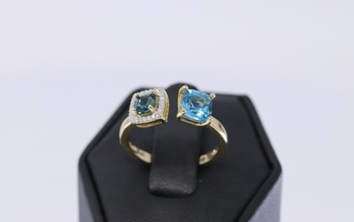 14Kt Yellow Gold Diamond/ Blue Topaz Ring