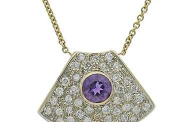 14k Gold Diamond Amethyst Pendant Necklace