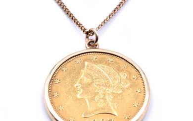 14k Yellow Gold Chain and $10 Liberty Coin Pendant