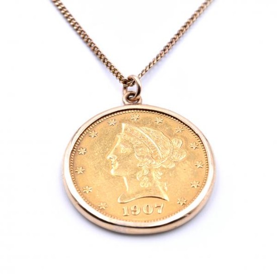 14k Yellow Gold Chain and $10 Liberty Coin Pendant