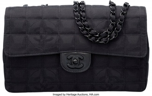 16029: Chanel Black Quilted Grosgrain Medium Classic Fl