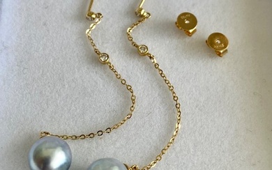18 kt. Akoya pearls - Earring - Diamonds