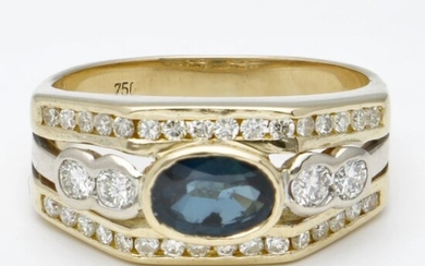 18 kt. Gold - Ring - 0.52 ct Diamond - Sapphire