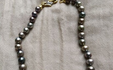 18 kt. Gold, Tahitian pearls - Necklace - Diamonds