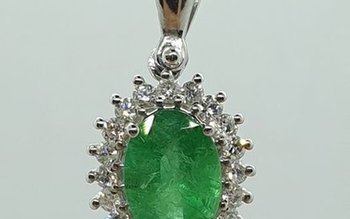 18 kt. White gold - Necklace - 0.80 ct Emerald - Diamonds