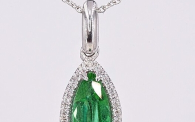 18 kt. White gold - Necklace - 2.03 ct Emerald - Diamonds