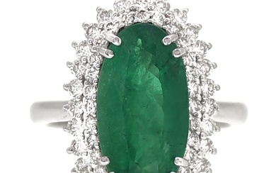 18 kt. White gold - Ring - 3.80 ct Emerald - 0.45 ct diamonds - Gem Tech 311122 certificate