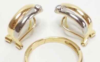 18 kt. White gold, Yellow gold - Earrings, Ring Diamond