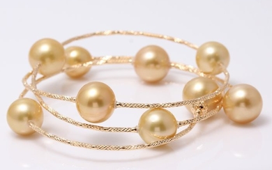 18 kt. Yellow gold - 10x12mm Golden South Sea Pearls - Bracelet