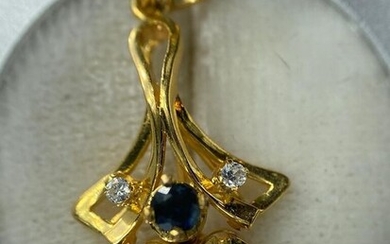 18 kt. Yellow gold - Pendant - 0.20 ct Sapphire - Diamond, Sapphire