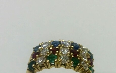 18 kt. Yellow gold - Ring - 0.45 ct Diamond - Emeralds, Rubys, Sapphires