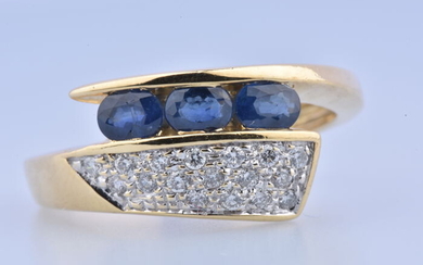 18 kt. Yellow gold - Ring - 0.75 ct Sapphire - Diamond