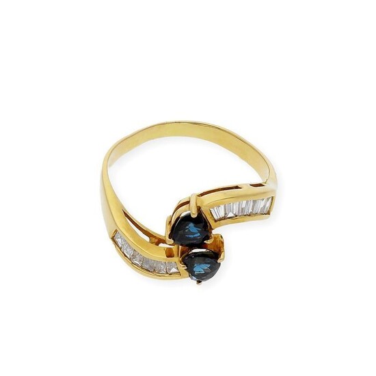 18 kt. Yellow gold - Ring - 1.20 ct Diamonds - Sapphire