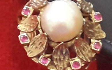 18 kt. Yellow gold - Ring Pearl - Spinels