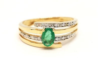 18 kts. Yellow gold - Ring Diamond - Emerald
