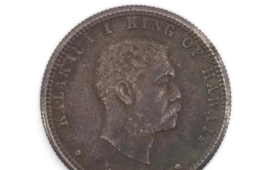 1883 HAWAII 25 CENT COIN, AU50