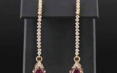 18K Star Ruby and Diamond Drop Earrings