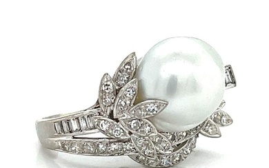 18K White Gold 1.40 Ct. Diamond & South Sea Pearl Ring