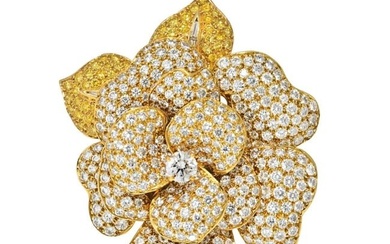 18K Yellow Gold 27.00cts Diamond Flower Brooch