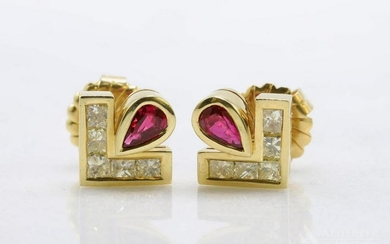 18KY Gold Ruby and Diamond Earrings