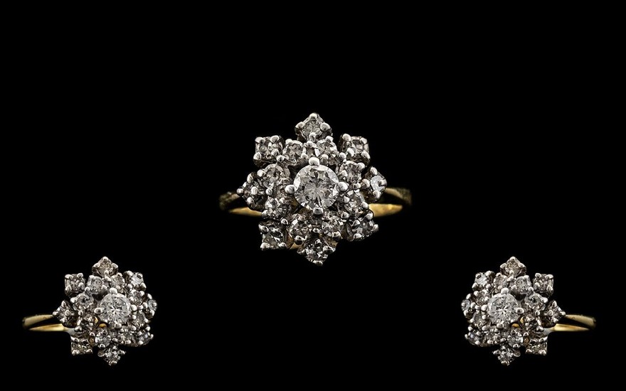 18ct Gold - Nice Quality and Attractive Diamond Set Cluster ...