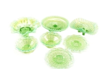 EAPG Including Jefferson "Ruffles and Rings" Green Opalescent Bowl
