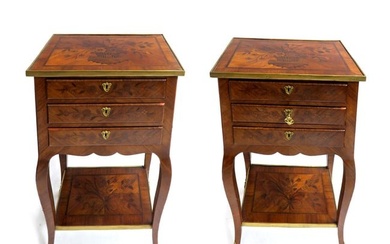 18th C. Pair of Tulipwood & Floral Marquetry Side Table