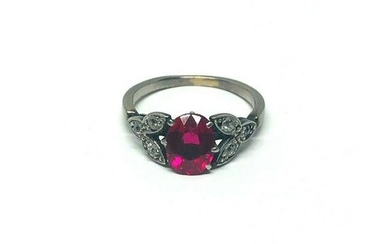 1950’s Platinum Synthetic Ruby Rose Cut Diamond Ring