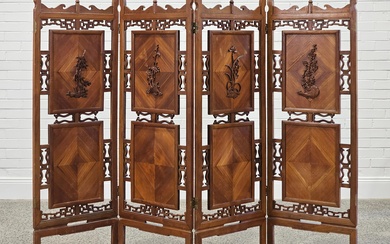 1960s Chinese rosewood four panel screen (each 173 x 61cm)