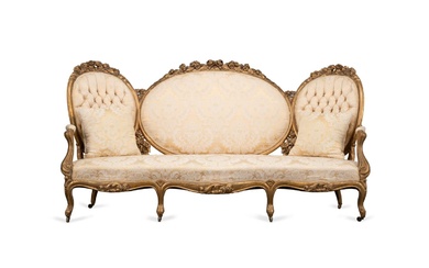 19TH C. FRENCH LOUIS XV REVIVAL GILTWOOD SETTEE