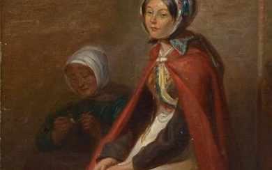 19TH CENTURY PAINTING OF TWO WOMEN SEATED