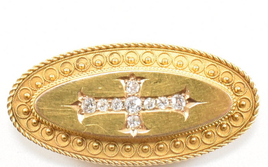 19TH CENTURY VICTORIAN 15CT GOLD & DIAMOND LOCKET BROOCH PIN