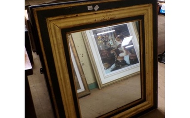 19c EBONISED AND GILT DECORATED WALL MIRROR 102 x 90 cms