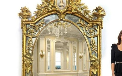 19th C. Monumental Figural Giltwood Mirror
