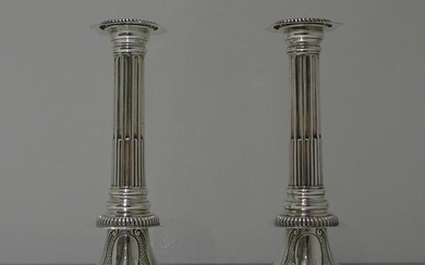 19th Century Antique Victorian Sterling Silver Pair Candlesticks London 1889 Charles Stuart Harris