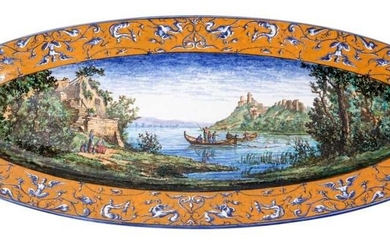 19th century Gien salver painted by A Marois
