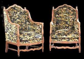 19thc Pair of Upholstered Walnut Diminutive Wing Chairs