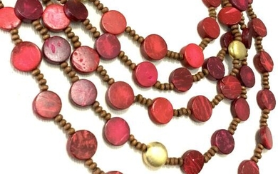 2 -Coral and MOP, Red Wood Bead Necklaces