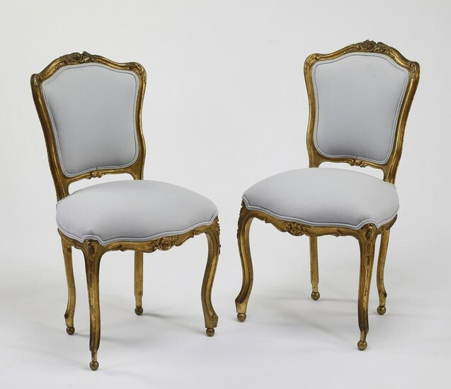 (2) Early 20th c. gilt chairs w/ new upholstery