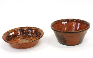 (2) redware bowls. 19th c. To include: milk bowl
