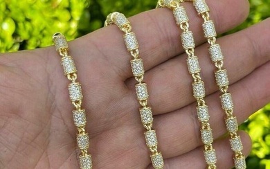 22" 14k Gold & 925 Solid Silver Iced Out Barrel Chain 4mm Width