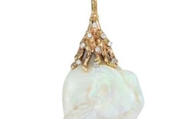 A 14K Gold Opal and Diamond Pendant