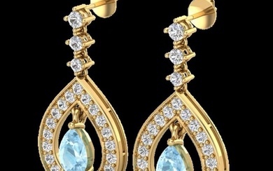 2.25 ctw Aquamarine & Micro Pave VS/SI Diamond Earrings 14k Yellow Gold