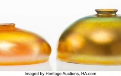 23029: Two Steuben Gold Aurene Glass Lamp Shades, circa
