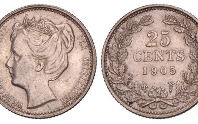 25 Cent Wilhelmina 1905. Prachtig +.