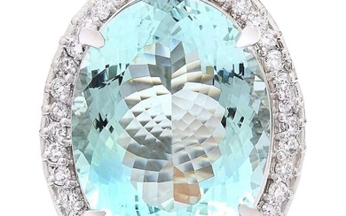 27.82 CTW Aquamarine 18K White Gold Diamond Ring
