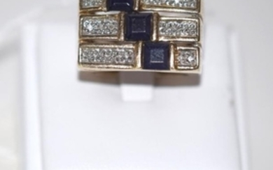 14kt yellow gold sapphire & diamond ring, 3 bands, 9.3