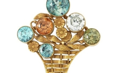 Antique Gold and Zircon Brooch